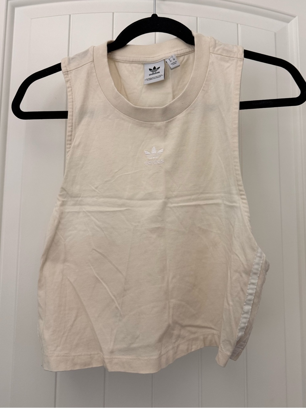 Adidas Women’s Cream Ribbed Crop Tank with Trefoil